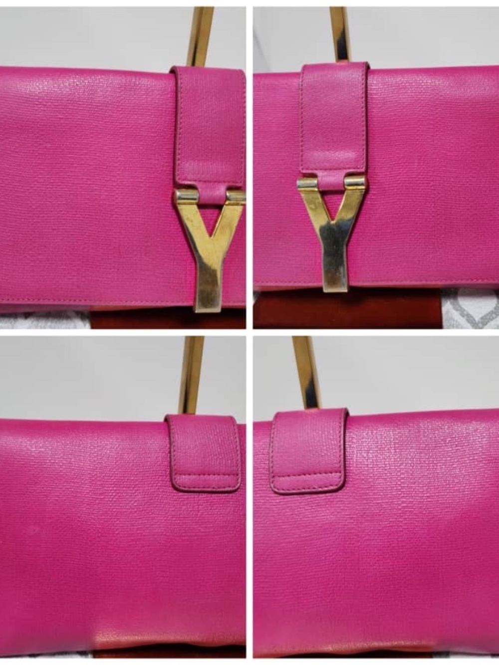 Authentic YVES SAINT LAURENT Calfskin Leather Ligne Y Clutch Bag Pink - Picture 5 of 14